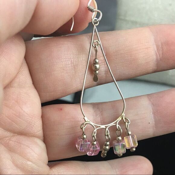 Vintage Sterling Silver Glass Bead Drop Earrings - Picture 2 of 4